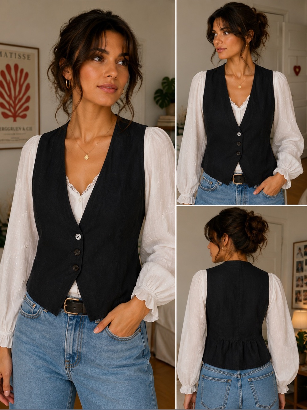 Zara Terez Black V-Neck Buttoned Vest